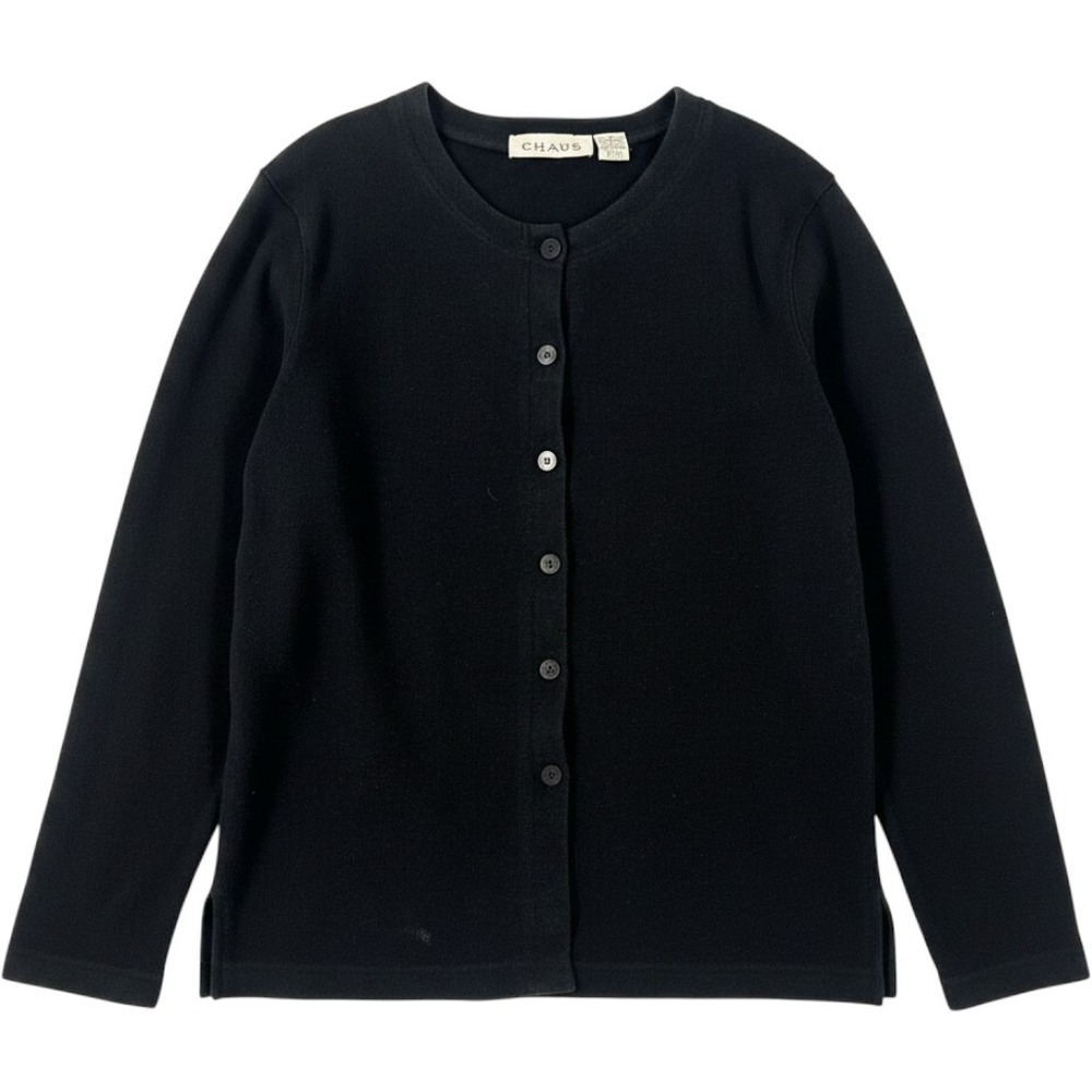 CHAUS SPORT Black Button Front Cardigan Sweater Women's Medium Ribbed Knit